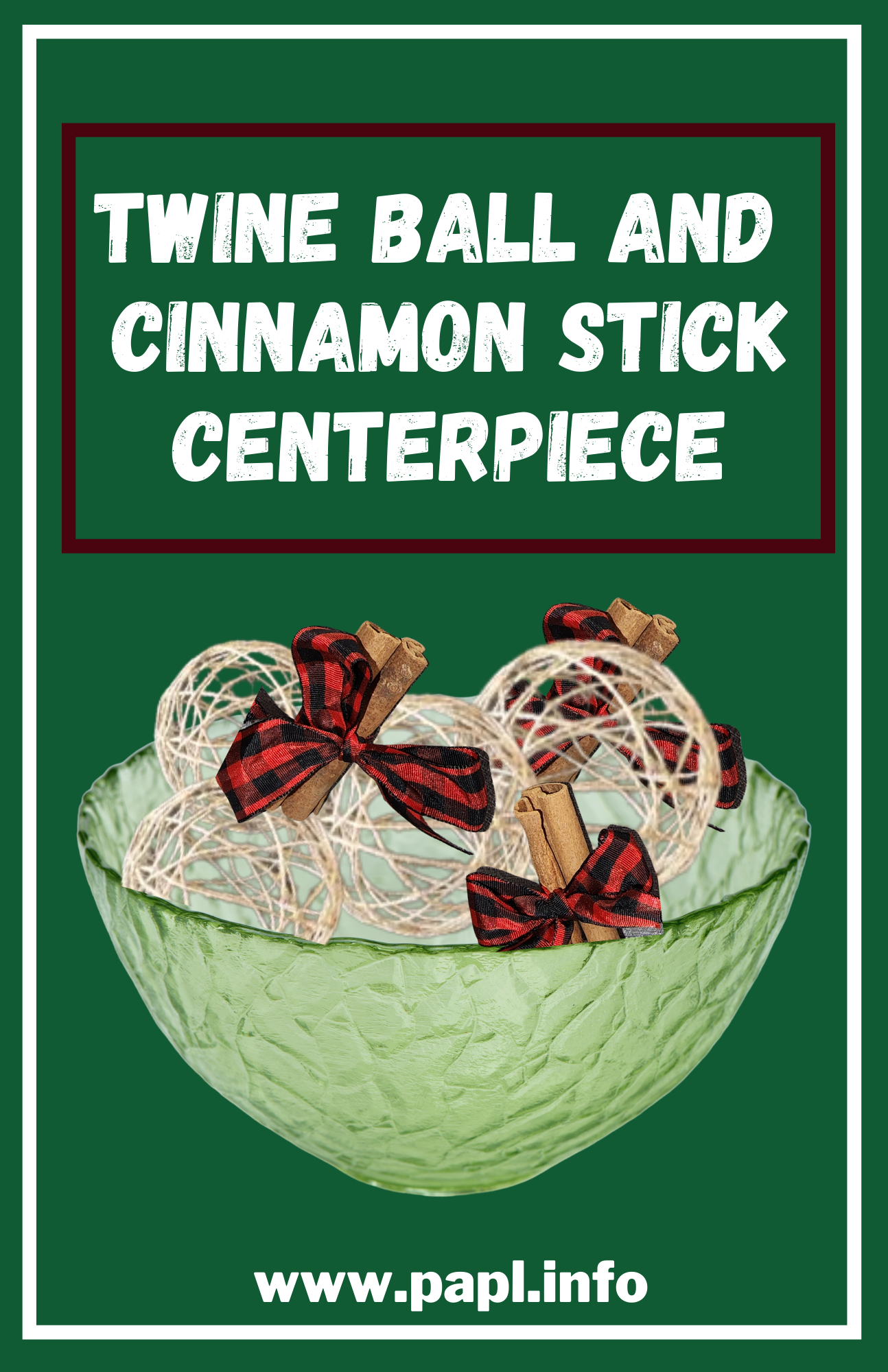 Image of take and make craft twine ball and cinnamon stick center piece