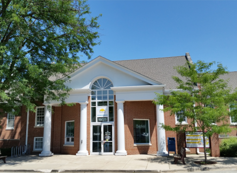 Front view of the Plainfield Public Library District building