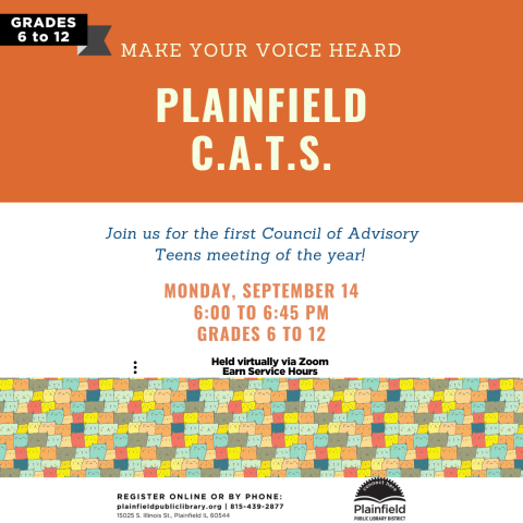 Plainfield  CATS Monday, September 14 6 to 6:45 PM