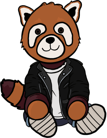 The Library's mascot, Read the Red Panda, wearing greaser gear complete with black leather jacket and slicked back hair.
