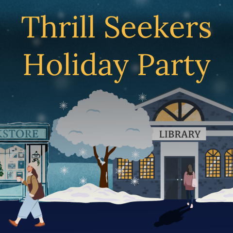 Drawing of person walking into a library at night in winter