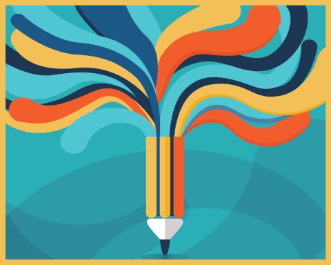 PAPL Short Story Contest logo; pencil with mutlicolored lines