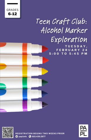 Event poster for Teen Craft Club; content in details. 