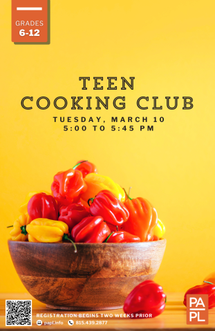 Event poster for Teen Cooking Club. Content in details. 