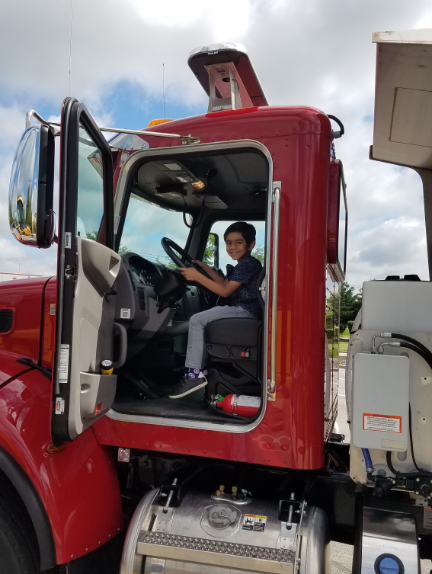 Child in truck.