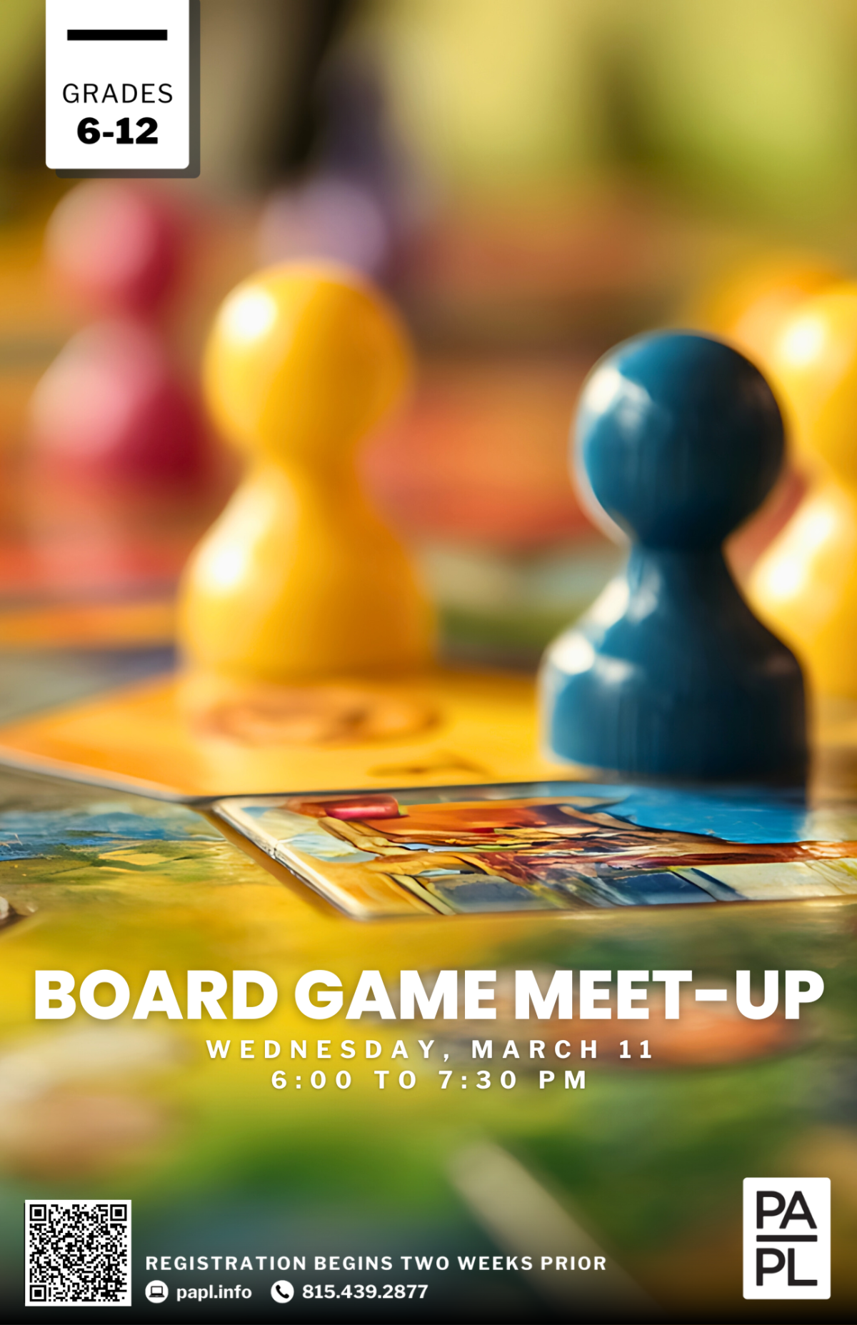 Event poster for Board Game Meetup. Content in details. 