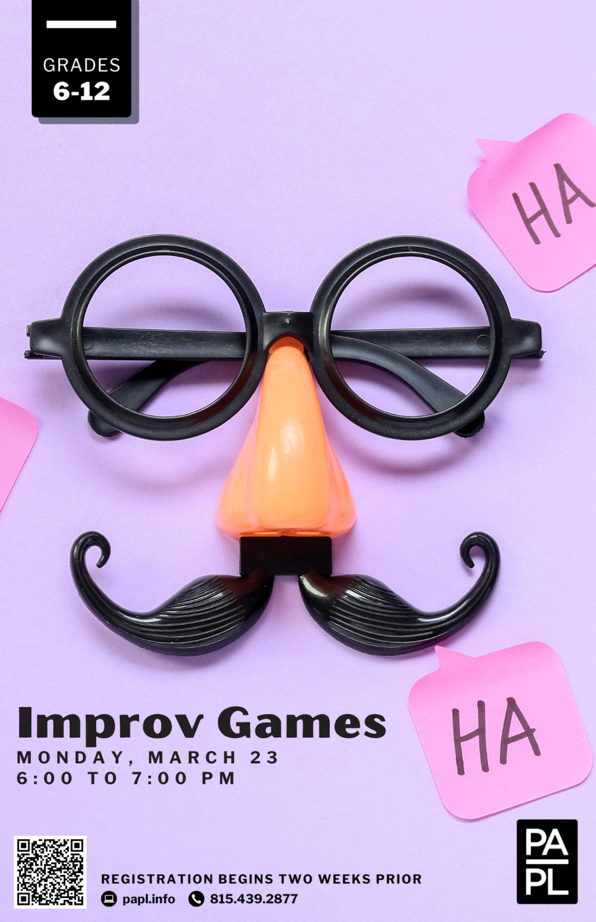 Event poster for Improv Games, details in content. 